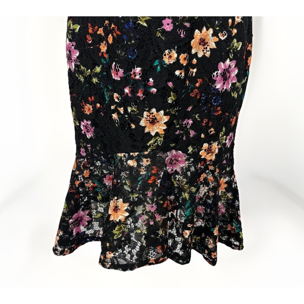 Guess Trumpet Dress Black Multicolor Floral Lace Sz 6 Y2K Romantic Whimsy - Picture 3 of 16
